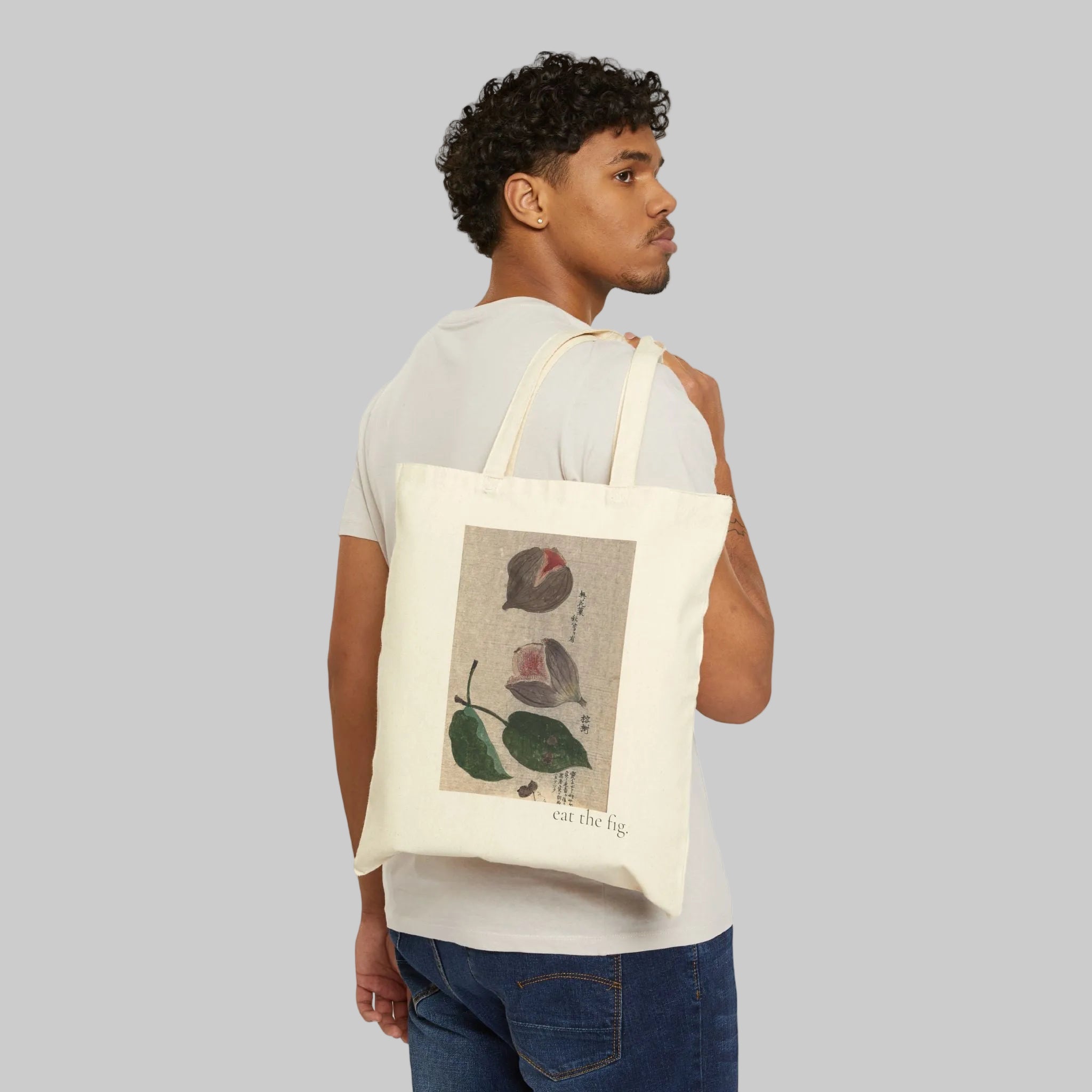Vintage Botanical Fig Illustration Tote Bag | Linen Style Canvas